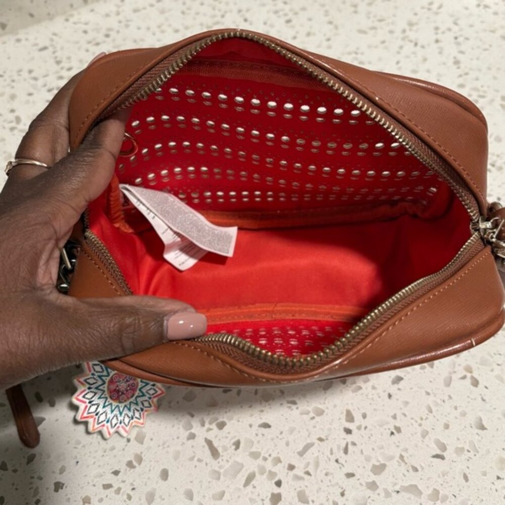 Desigual Charlotte Shoulder Bag Marine Print Perforated Brown Faux Leather Boho - Picture 9 of 15